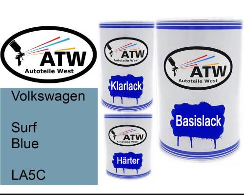 Volkswagen, Surf Blue, LA5C: 500ml Lackdose + 500ml Klarlack + 250ml Härter - Set, von ATW Autoteile West.